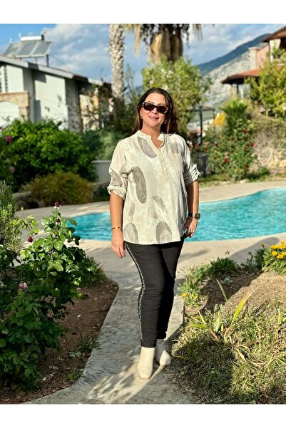 Punta Otantik Nc15406 Patterned Italian Cotton Blouse Cream