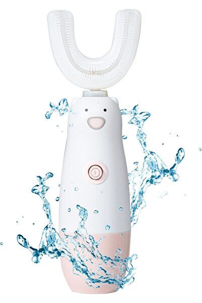 EXCEFORE فرشاة أسنان كهربائية للأطفال على شكل حرف U (وردي)