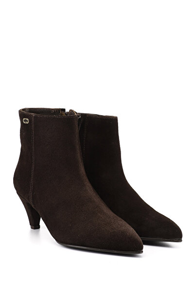 GÖNDERİ(R) Women's Brown Suede Zippered Pointed Toe Genuine Leather Boots