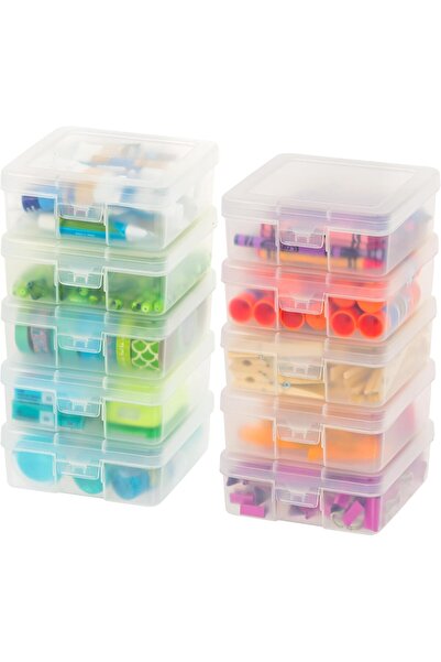 IRIS USA Plastic Pencil Case Box, Latching Lid, Stackable, Clear, Small, 10-Pack