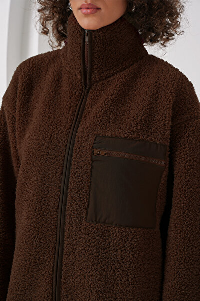 Bigdart 55446 Παλτό με φερμουάρ oversized βελούδινο - Καφέ