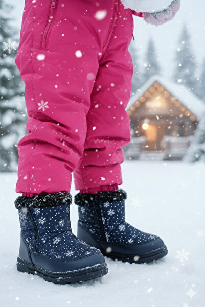 Deniz Terlik Дівчачі зимові черевики з хутряною підкладкою та сніговим візерунком | Черевики |