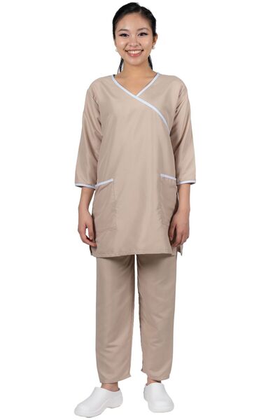ABSHIR Housemaid/Khadama/Nanny Uniform Set, 3/4 Sleeves and Trousers, with Front Pockets COTTON