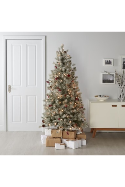 RT Brad Pom Artificial Verde Aspect Nins Lumini Led Conuri Fructe Craciun Sarbatori 183 cm Suport