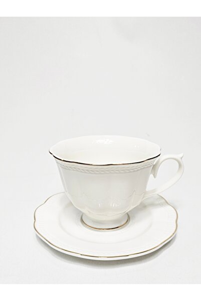 Casalina 2-piece set, cup and saucer, white ceramic with gold accents, 210 ml