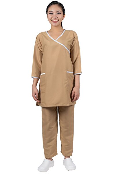 ABSHIR طقم زي خادمة/خادمة/مربية أطفال، أكمام 3/4 وبنطلون، مع جيوب أمامية، قطن