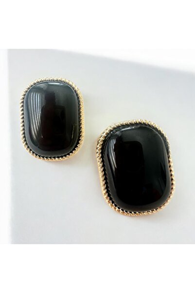 ALS Tasarım Dünyası Black Color Edges Gold Transition Vintage Earrings