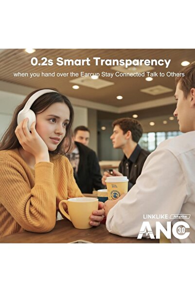 LINKLIKE Active Noise Cancelling Headphones, 180H Playtime, Hi-Res, Bluetooth 5.3, Touch Control (HS1) White