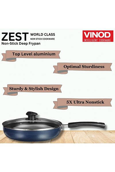 Vinod Zest Non Stick Deep Fry Pan with Glass Lid - 26 cm