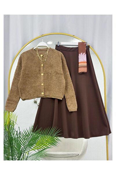 YEDİLALE Комплект от кардиган и пола от трикотаж [кардиган стандартен размер, пола размер]