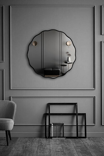 Fawdecor Şık Asimetrik Papatya Ahşap Çerçeveli Banyo Lavabo Duvar Aynası