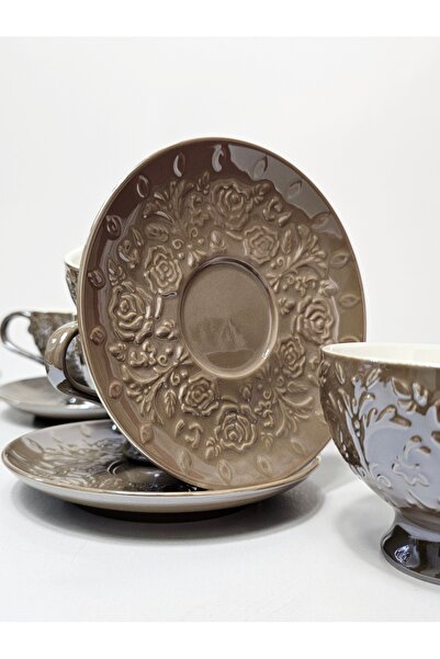 Casalina Set of 2, cup and saucer, ceramic, embossed Roses pattern, 180 ml