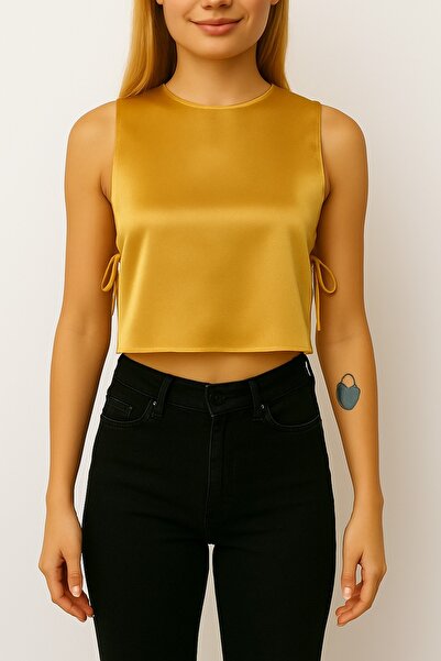 MadyaButik Women's Gold Satin Side Tie Crop Bustier – Everyday & Evening Outfits