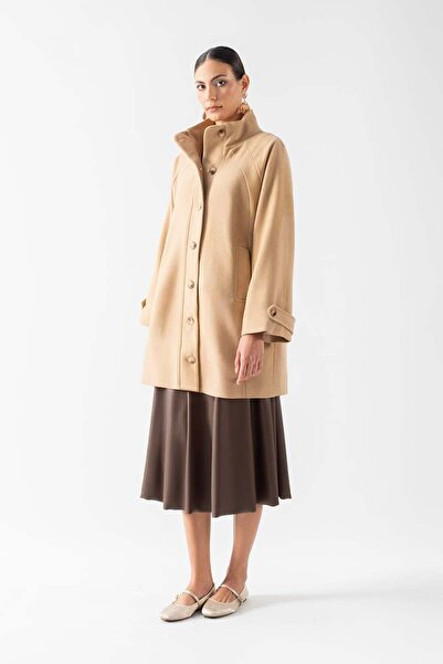 Spazio Primula Arka A Pile Dik Yaka Kaban AÇIK CAMEL