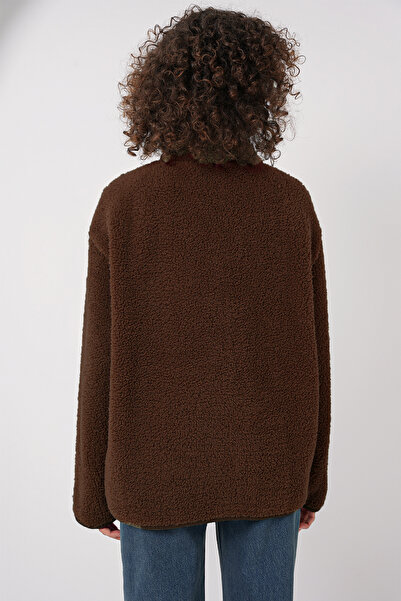 Bigdart 55446 Παλτό με φερμουάρ oversized βελούδινο - Καφέ