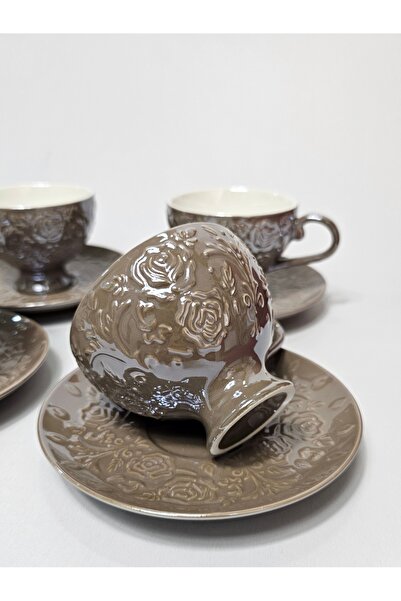 Casalina Set of 2, cup and saucer, ceramic, embossed Roses pattern, 180 ml