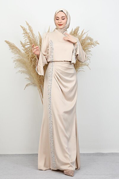 lizatesettür Mihrimah Saten Abiye Krem