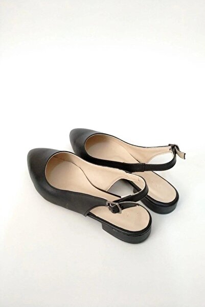 asmi shoes Women's Misty Black Leather Open Back Pointed Toe Daily Ballerinas