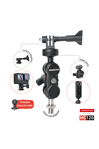 Knmaster MC120 – 360° Ayarlanabilir Motosiklet 10mm Vida Bağlantılı Aksiyon Kamera Aparatı