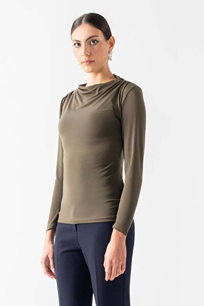 Spazio Dorindo Degaje Yaka Bluz HAKİ