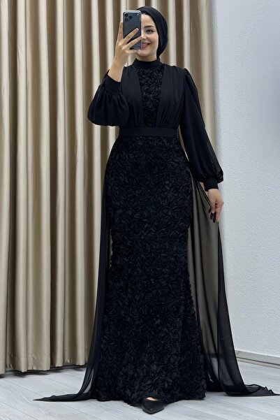 Matik Abiyem Gül Kumaş Şifon Tül Garnili Abiye