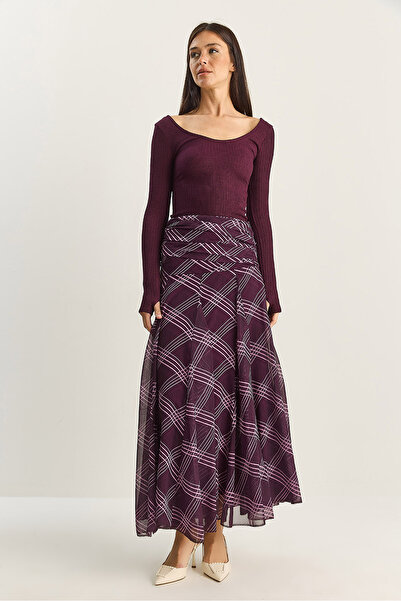 Bianco Lucci Women's Drape Waist Detailed Lined Patterned Long Skirt De251101 60283609