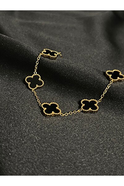 Nun Jewelry Siyah Alhambra 5 Motif Bileklik