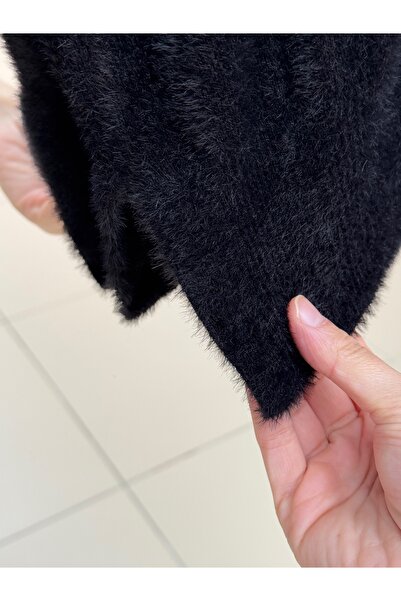 MİHRA STORE Fabiana Side Slits Long Soft Sweater-ZI5255 Black