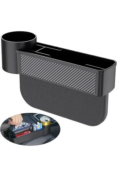 Generic منظم حشو فجوات مقعد السيارة SYDA مع حامل أكواب (أسود)