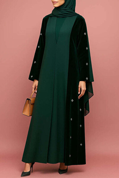 MayaCloset كيمونو مخملي فاخر مع عباءة وتطريز حجري متقن - مثالي لفصل الشتاء