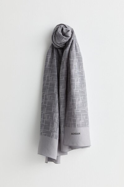 Nihan Geometrik Desen Jakar Şal Gri