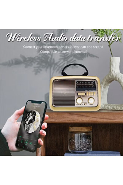 Cady One A portable Bluetooth radio with a USB port, memory card slot, headphone jack, and built-in flashlight.