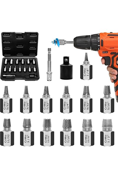TERRIFI 15 Piece Bolt Extractor Kit - Easy Out Stripped Screw Extractor Set