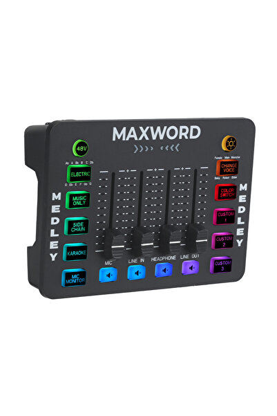 Maxword Medley Gaming Live Streaming Studio Recording Rgb Sound Card Dj Mixer (Phone Pc Compatible)