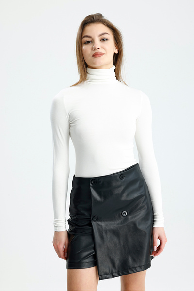 schlank Γυναικεία λευκή μπλούζα με μακρύ μανίκι από βισκόζη