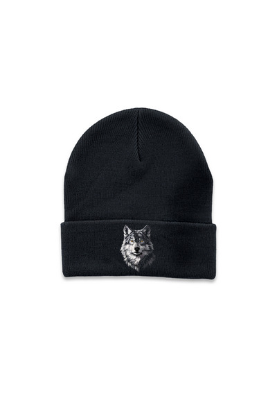 MODA Türk Bozkurt Kurt Göktürkçe Baskılı Siyah Katlamalı Kışlık Şapka Bere