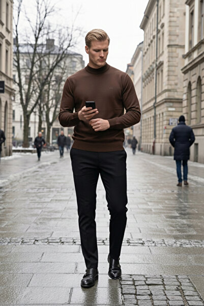 NAZEF Slim Fit Half Fisherman 30% Cotton Men's Casual Knitwear Sweater