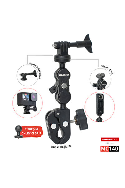 Knmaster MC140 – 360° Ayarlanabilir Motosiklet Gidon / Ayna Bağlantılı Aksiyon Kamera Aparatı