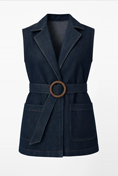 TRND Premium Denim Belted Vest - Women's Belted Denim Vest