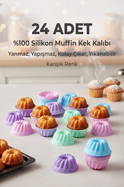 Stork BakeMuff 24 Adet Silikon Muffin ve Mini Kek Kalıbı, Yapışmaz, Isıya Day...