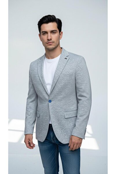 Plus Scorpion Ανδρικό μπλέιζερ με σχέδιο Karyağdı εφαρμοστό – Μπλε & Γκρι – Κομψό casual και συνδυαστικό στυλ γραφείου