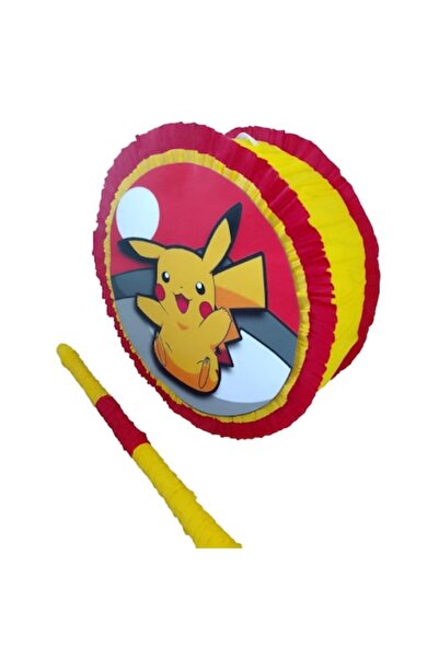 HappyHit Pinată rotundă Pokémon cu băț – Pikachu – lucrată manual în România (copii)