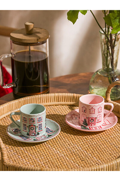 LC Waikiki Pink Printed 2-Person Porcelain Coffee Cup Set 90 ml