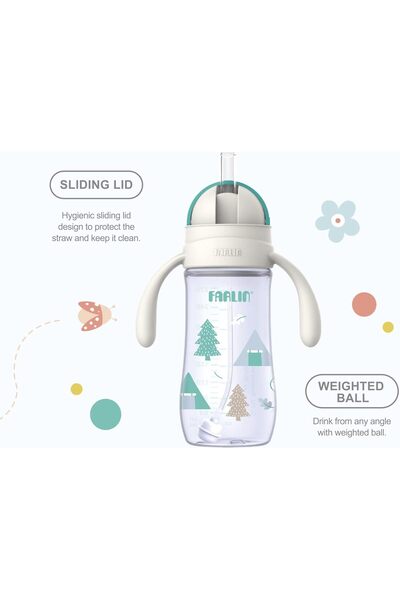FARLİN Drinking Cup 270mL BPA-Free Spill-Proof Sipper with Silicone Straw & Removable Handle