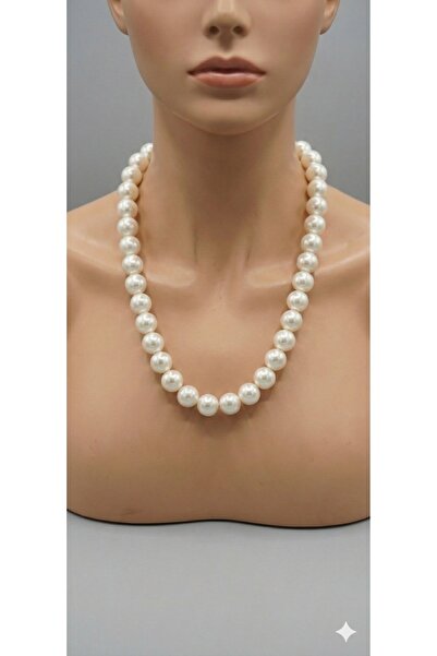 İnci Kadın Beyaz Kolye -Zarif ve Klasik Büyük Taneli Hediyelik Takı Aksesuarı