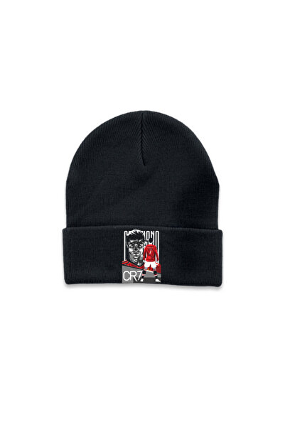 MODA Footballer Ronaldo Printed Black Fold Winter Hat Beanie