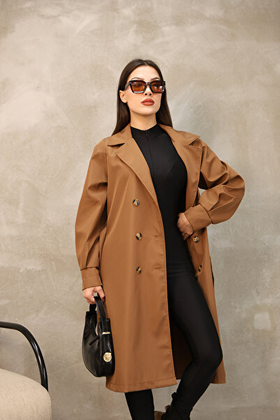 QUBERZ Balloon Sleeve Cuffed Trench Coat Short