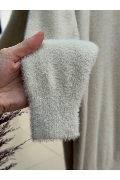 MİHRA STORE Fabiana Side Slit Long Soft Sweater-ZI5255 Stone