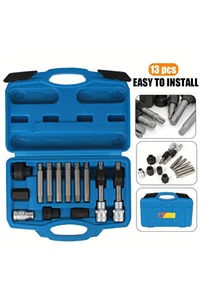 Generic 13-Piece Alternator Pulley Removal and Installation Tool Kit with Splined, Star and Hex Bits