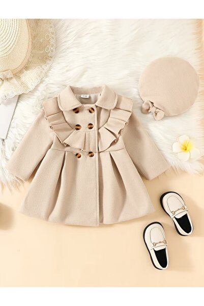 OEM Girls' beret coat, cream, 18-24 months, 92 cm